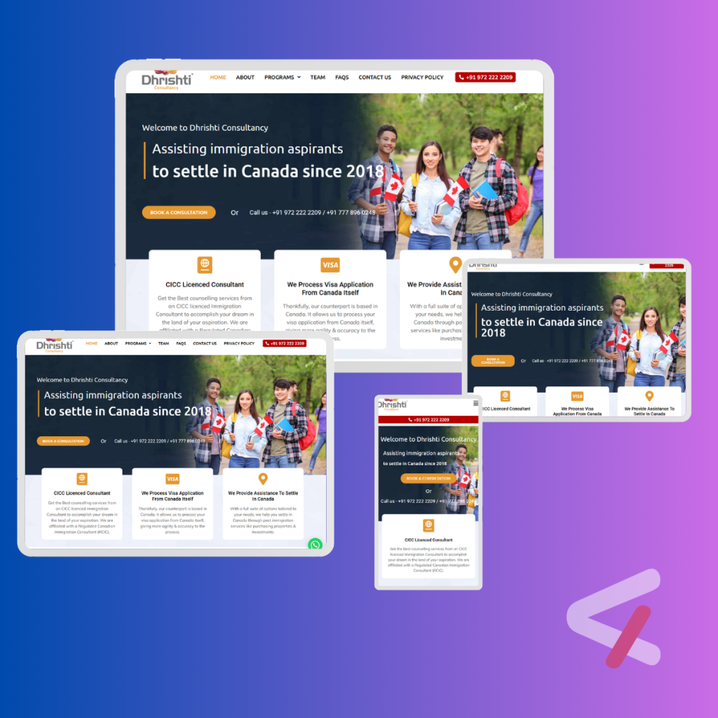 Immigration WordPress Website for Dhrishti Immigration | Canada Visa Consultant Website